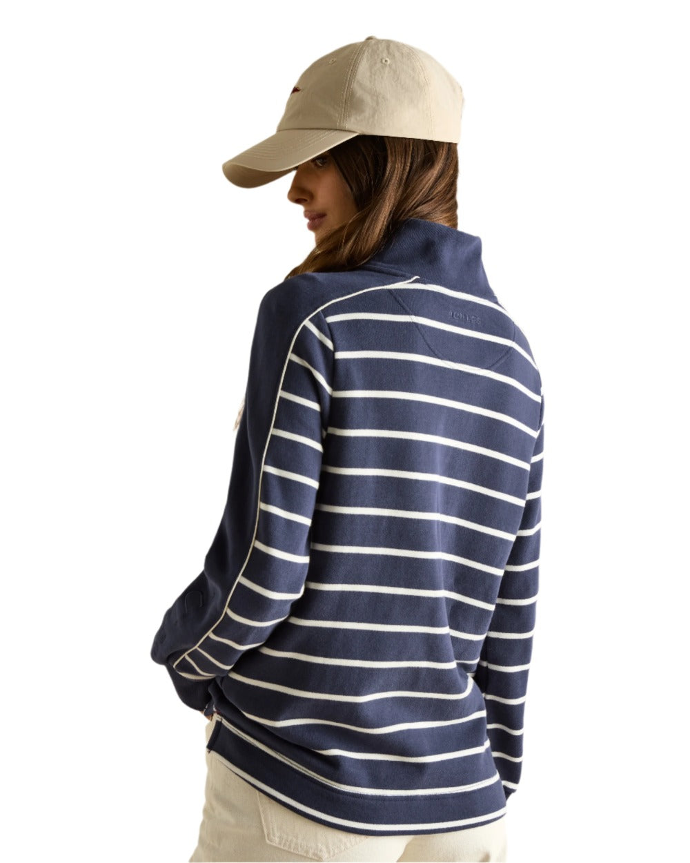 Navy Stripe coloured Joules Southwold Button Down Striped Sweatshirt on white background