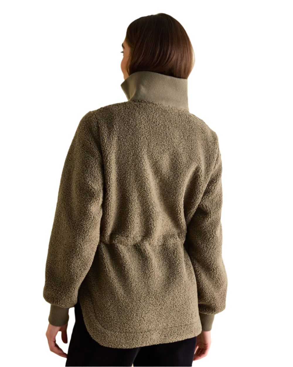 Khaki Green coloured Joules Womens Thurleston Borg Fleece Jacket on white Background