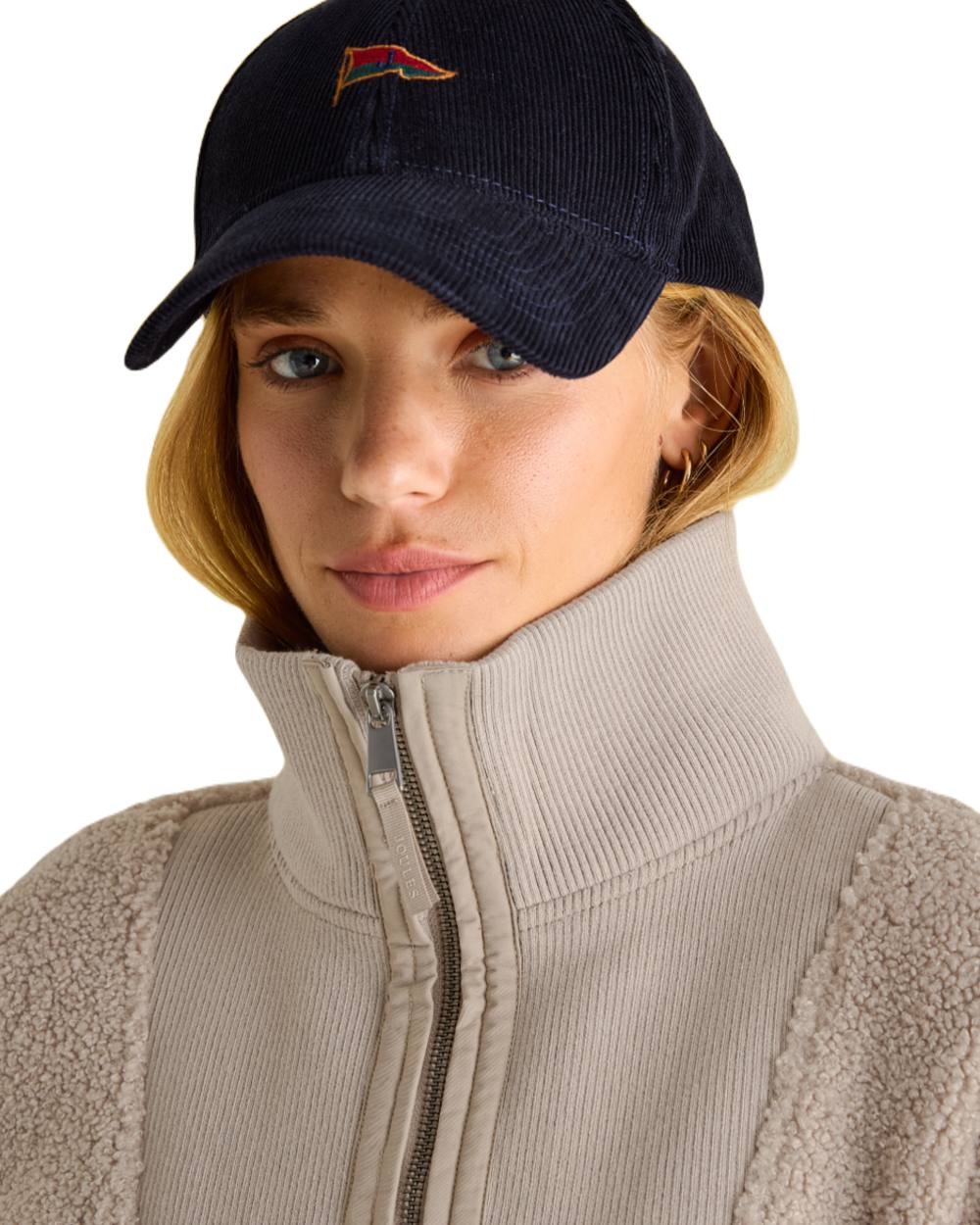 Neutral coloured Joules Womens Thurleston Borg Fleece Jacket on white Background