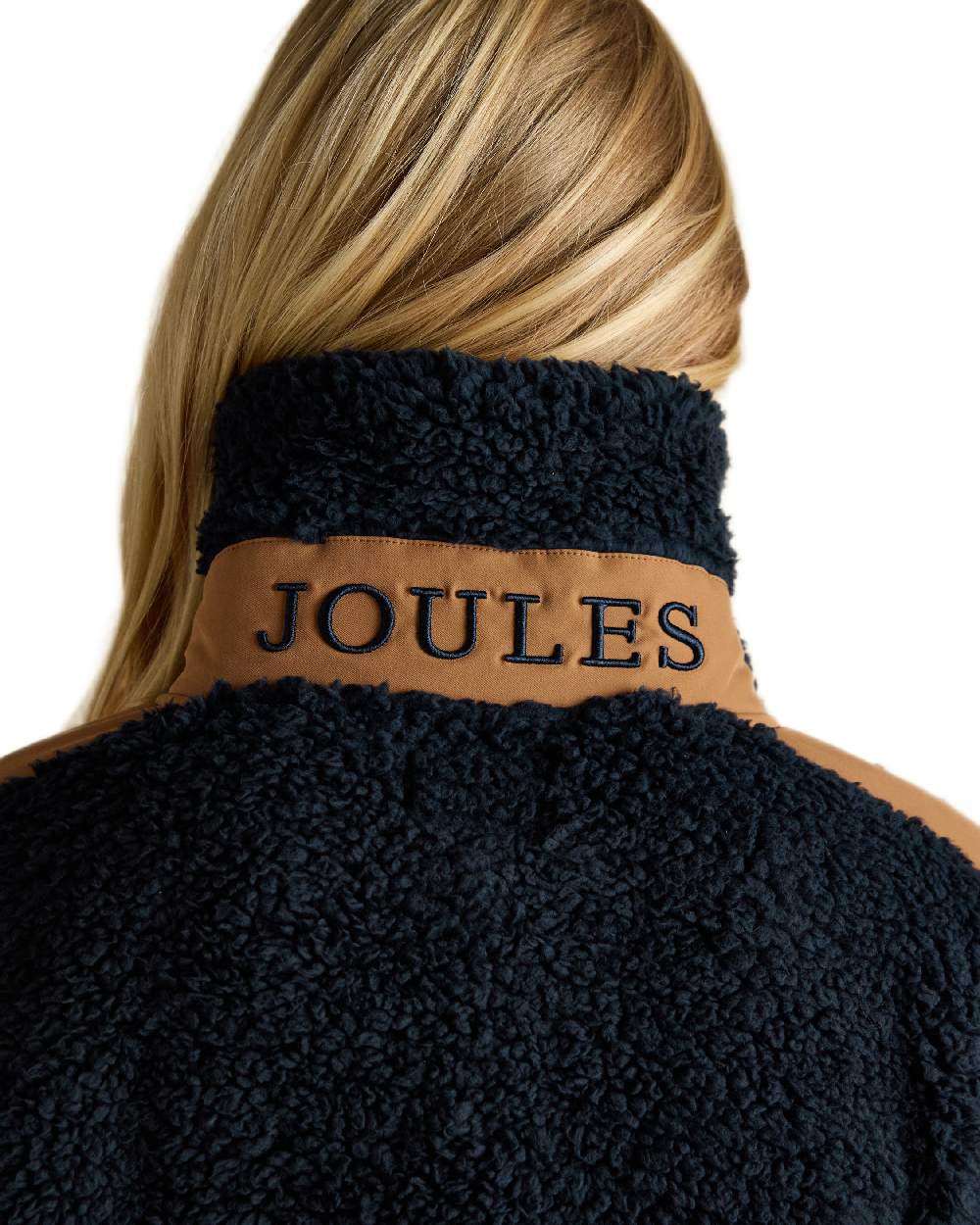 Navy Coloured Joules Tilly Half Zip Borg Fleece on white background