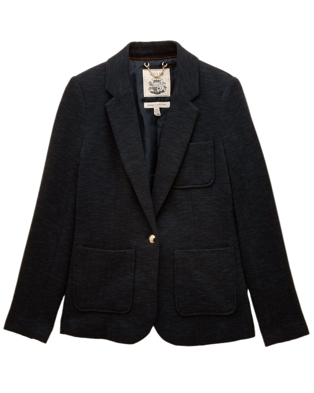 Navy Coloured Joules Womens Albury Cotton Blazer on white background