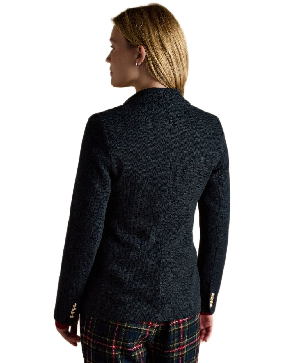 Navy Coloured Joules Womens Albury Cotton Blazer on white background