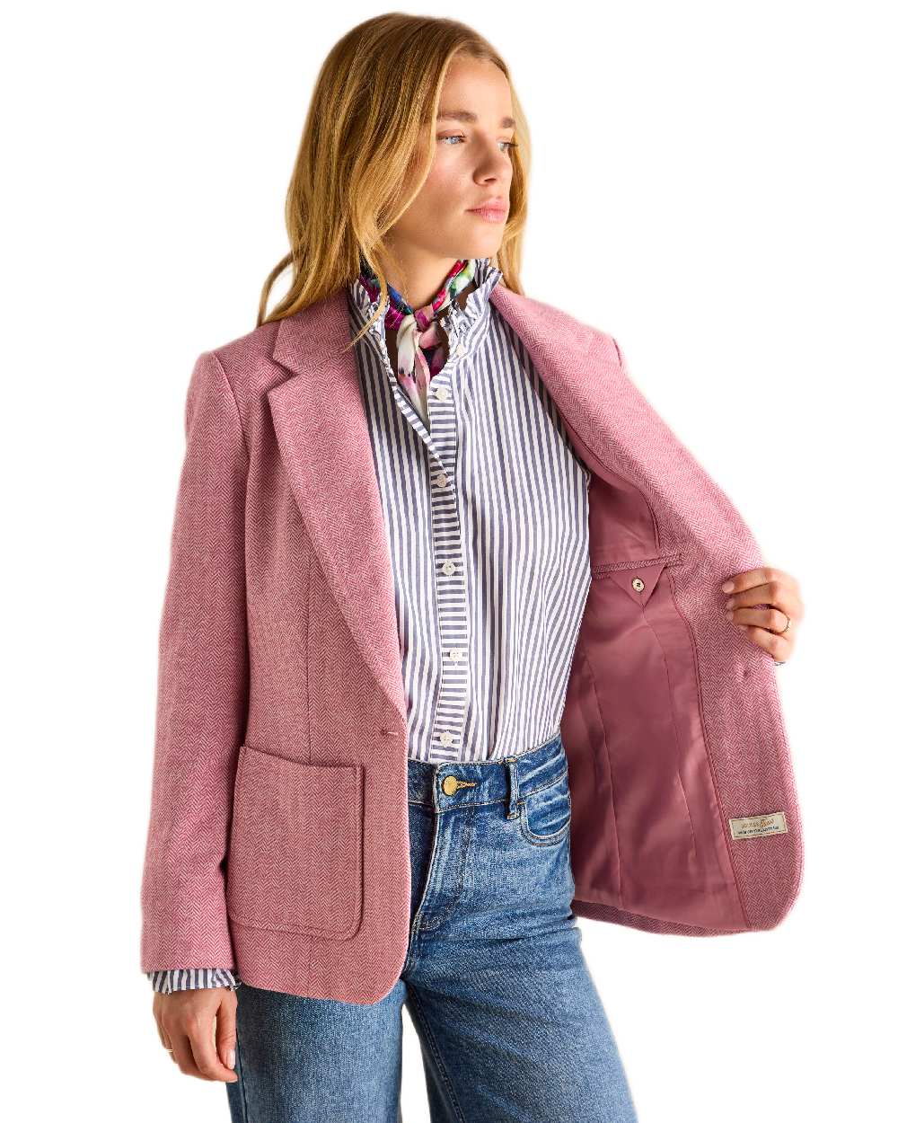 Pink Coloured Joules Womens Albury Cotton Blazer on white background