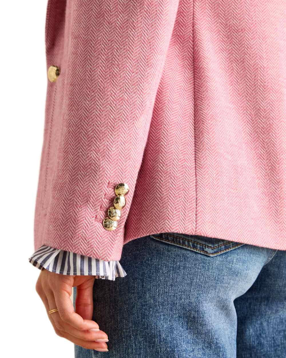 Pink Coloured Joules Womens Albury Cotton Blazer on white background