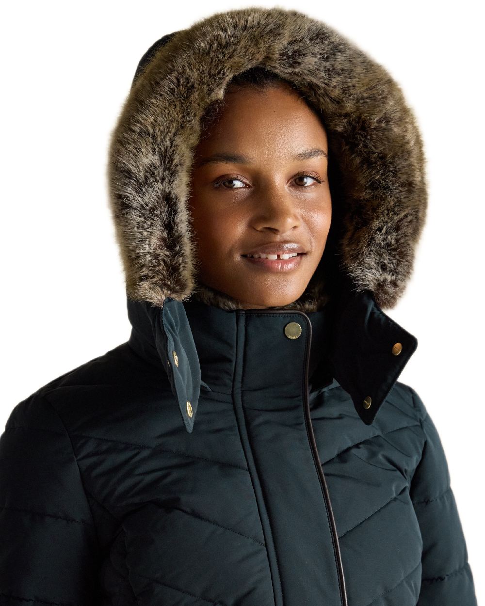 Navy Coloured Joules Womens Aspen Long Showerproof Padded Coat on white background
