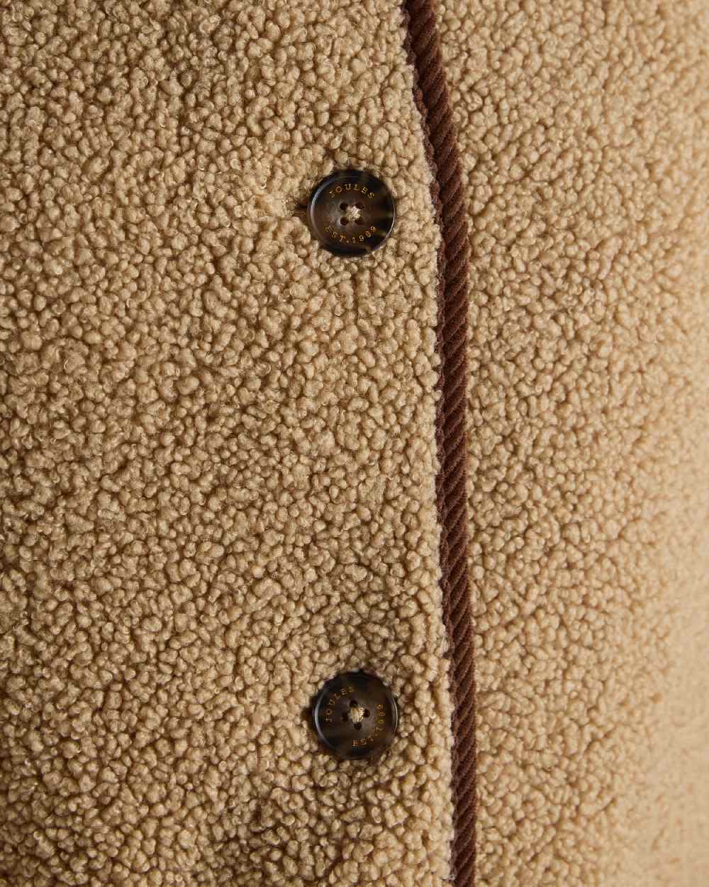 Neutral Coloured Joules Womens Button Through Sadie Longline Fleece on white background