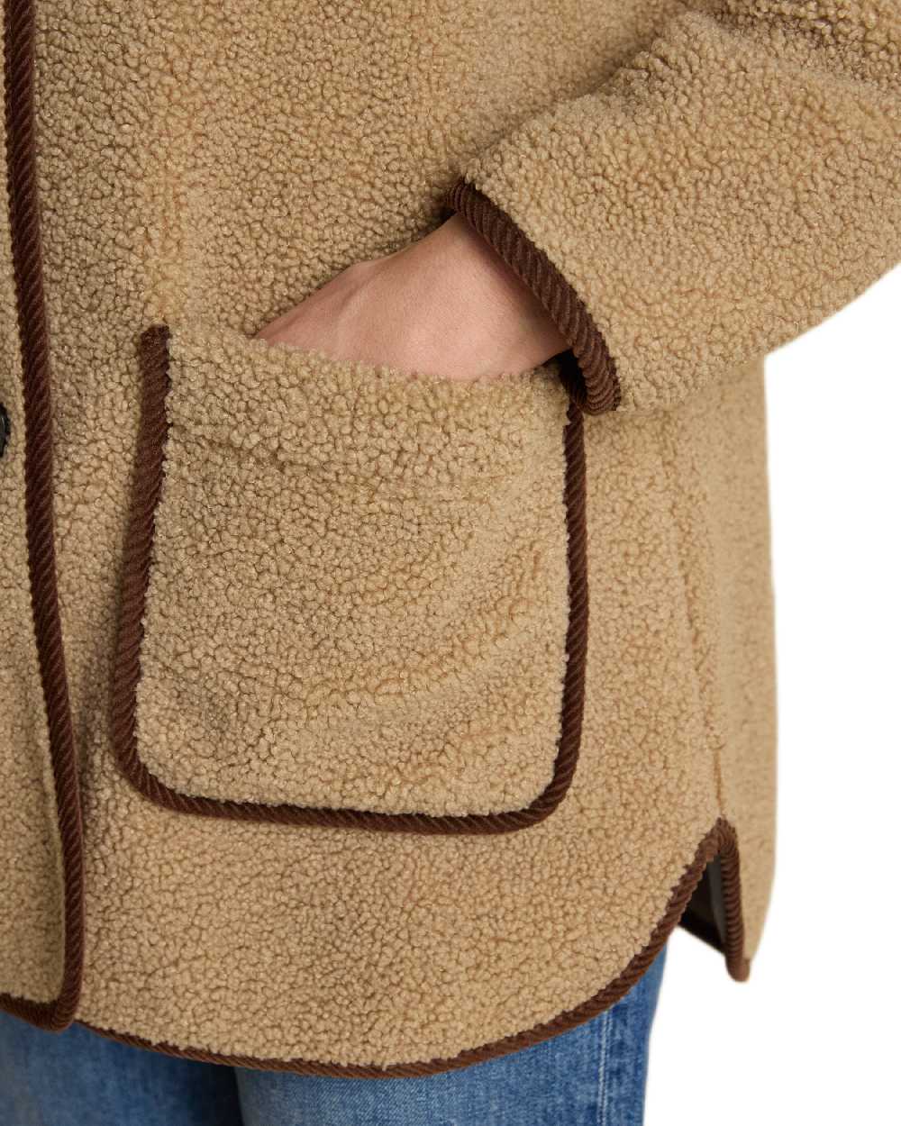 Neutral Coloured Joules Womens Button Through Sadie Longline Fleece on white background