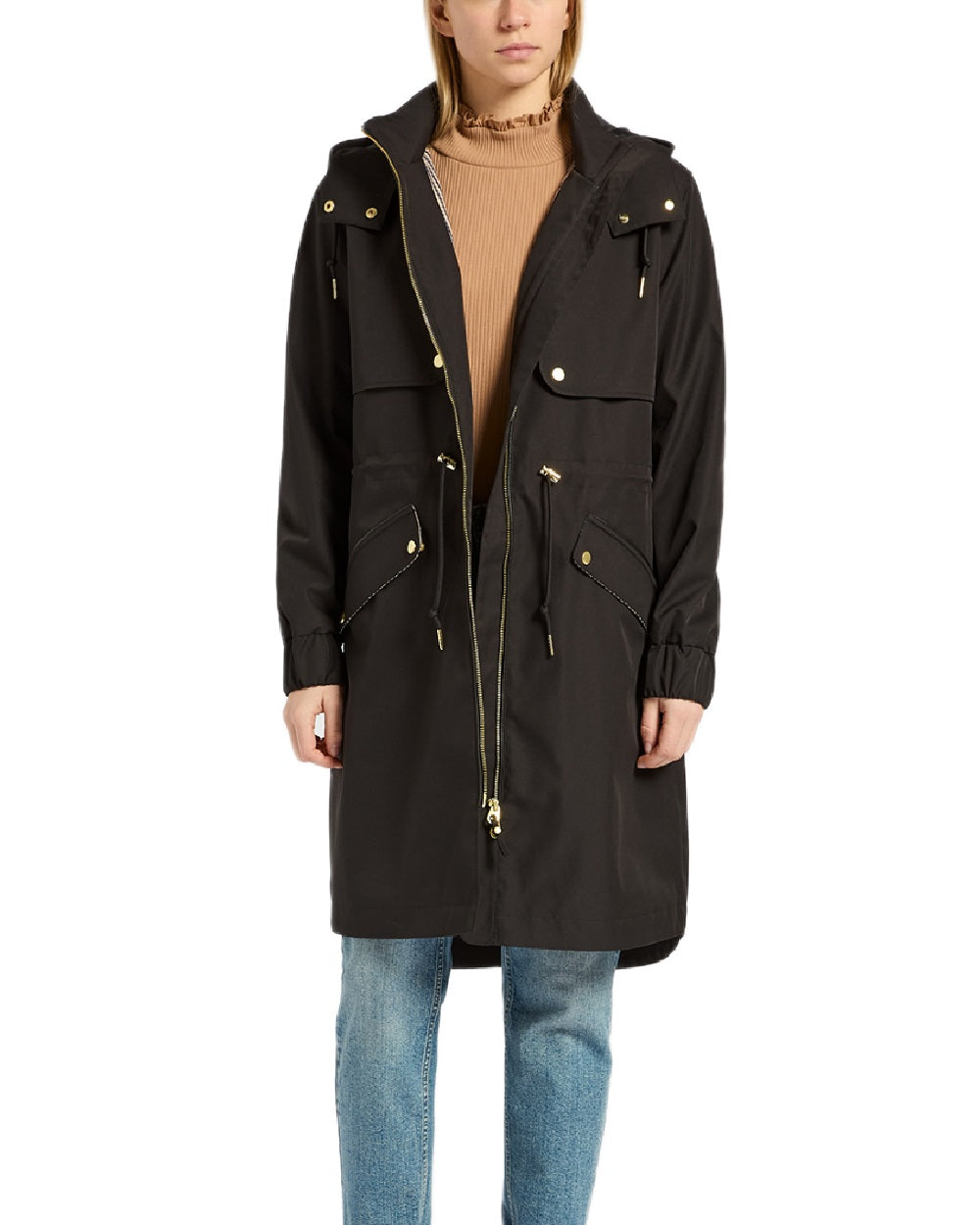 Black Coloured Joules Womens Elbridge Waterproof Coat on white background