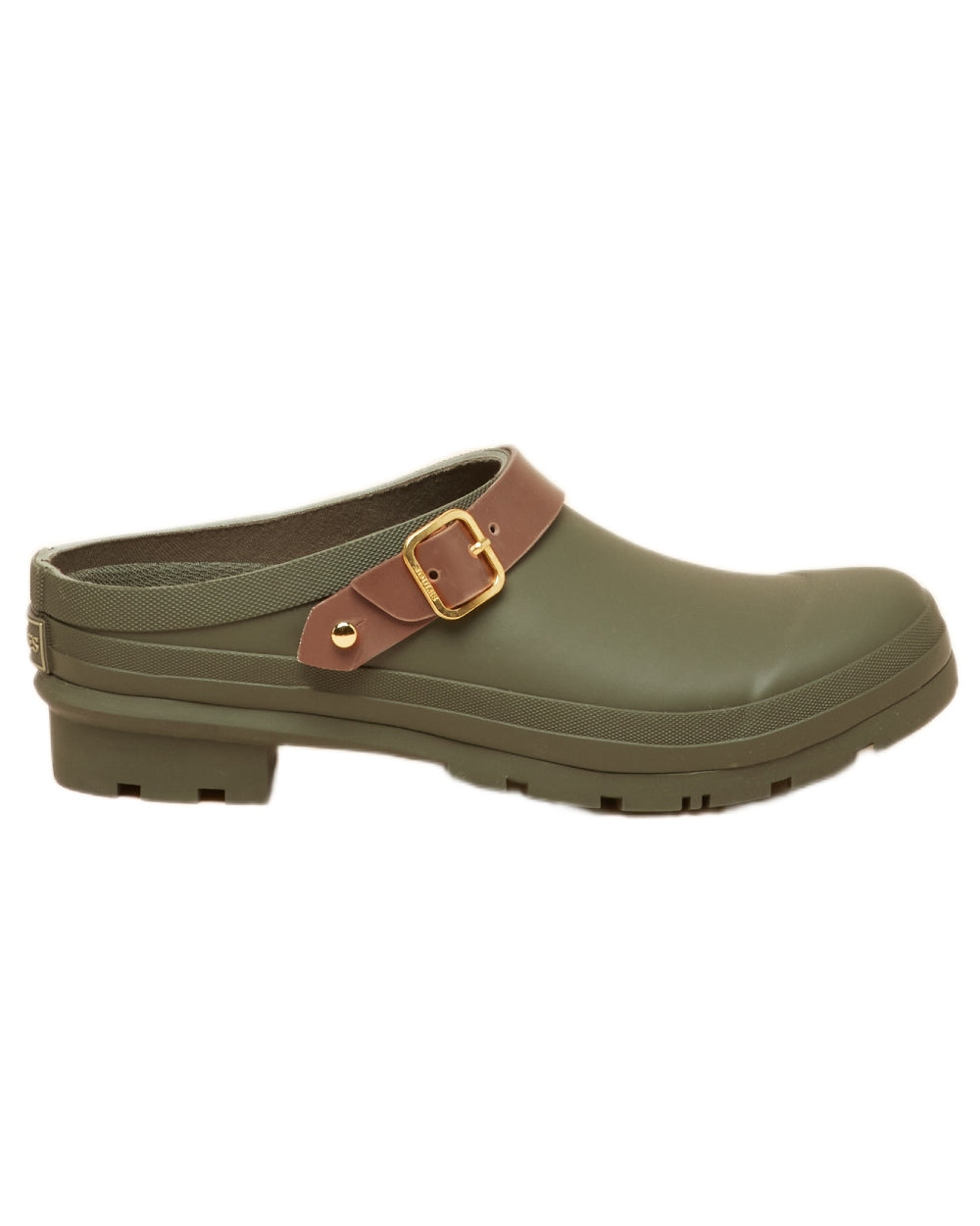 Khaki Green coloured Joules Womens Elbridge Welly Clogs on white background