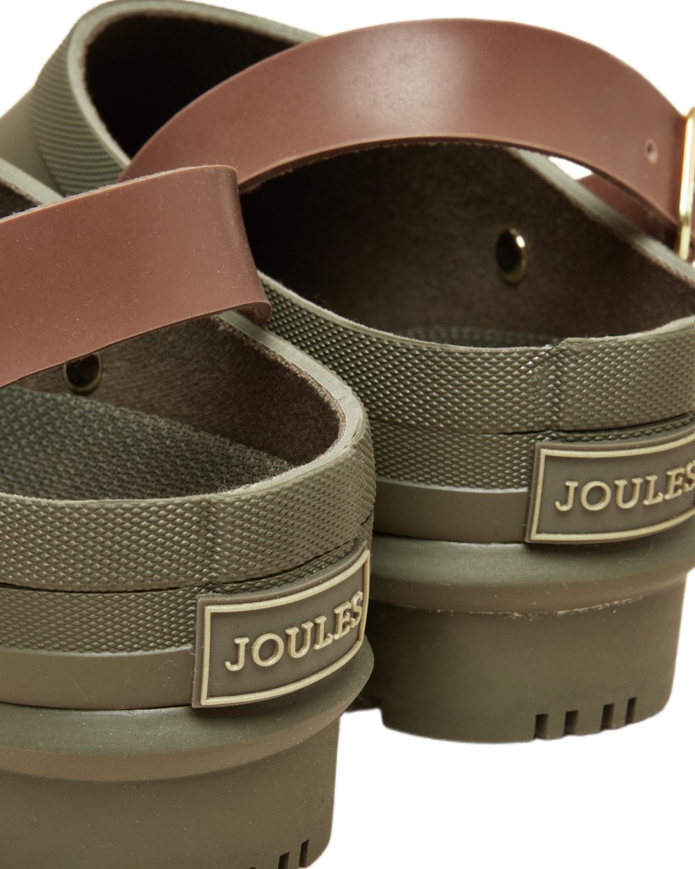Khaki Green coloured Joules Womens Elbridge Welly Clogs on white background