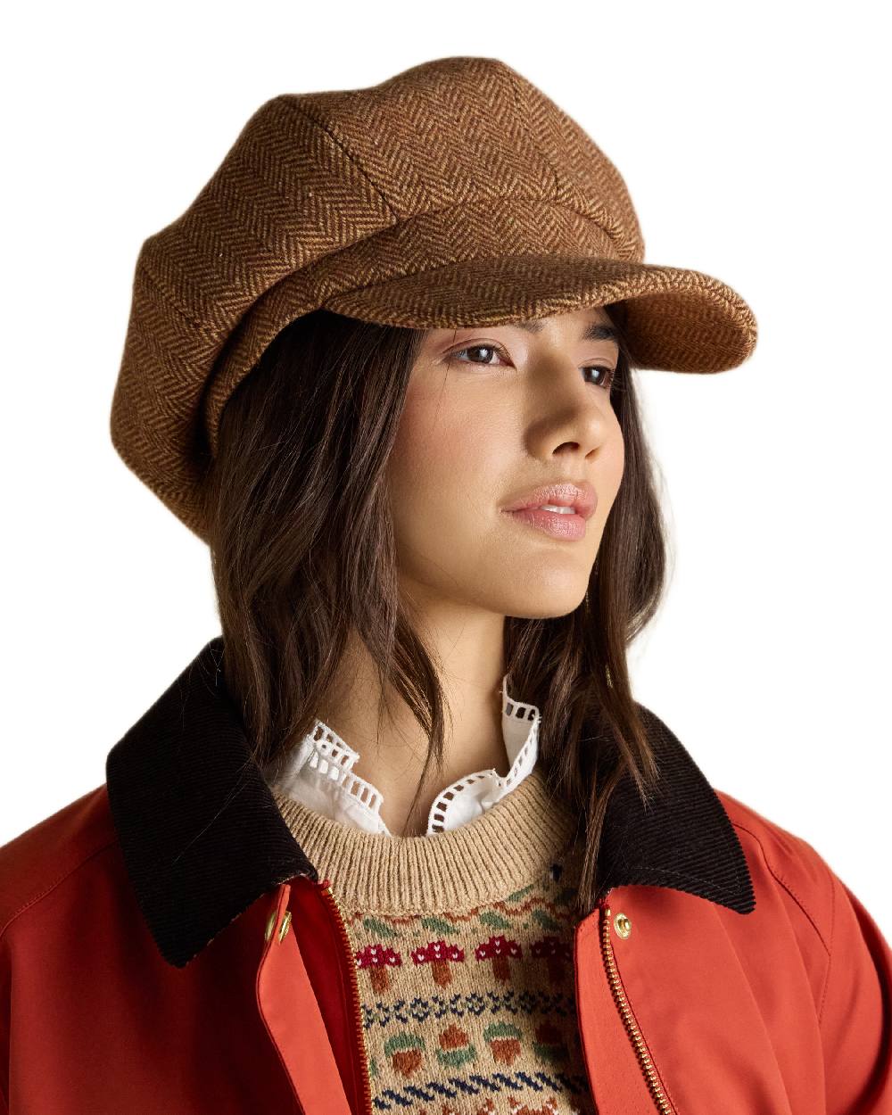Tan Brown Coloured Joules Womens Elvaston Baker Boy Hat on white background