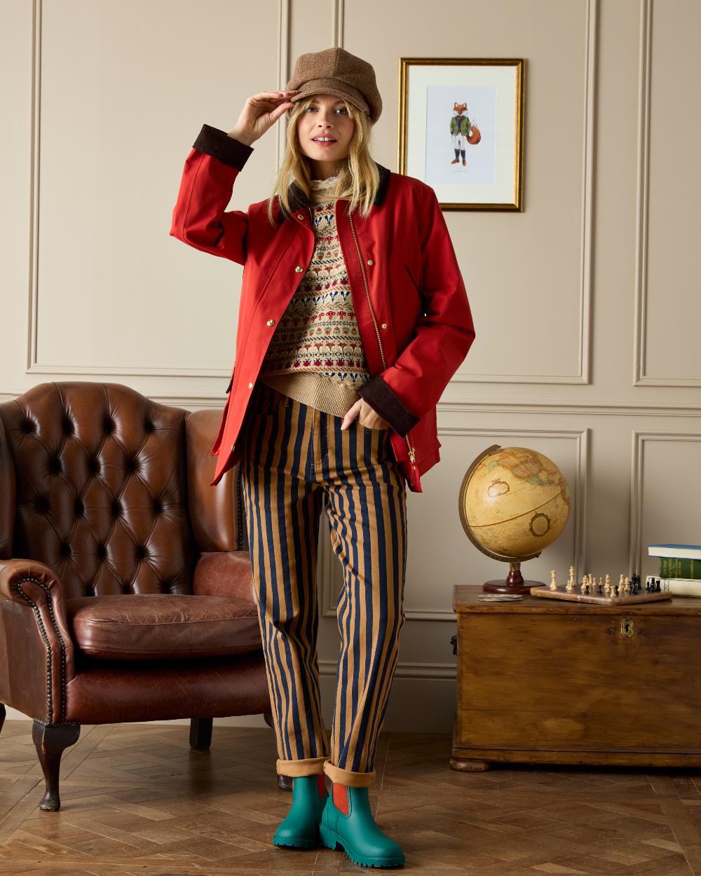 Tan Brown Coloured Joules Womens Elvaston Baker Boy Hat on indoor background