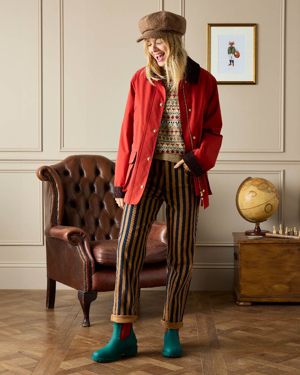 Tan Brown Coloured Joules Womens Elvaston Baker Boy Hat on indoor background