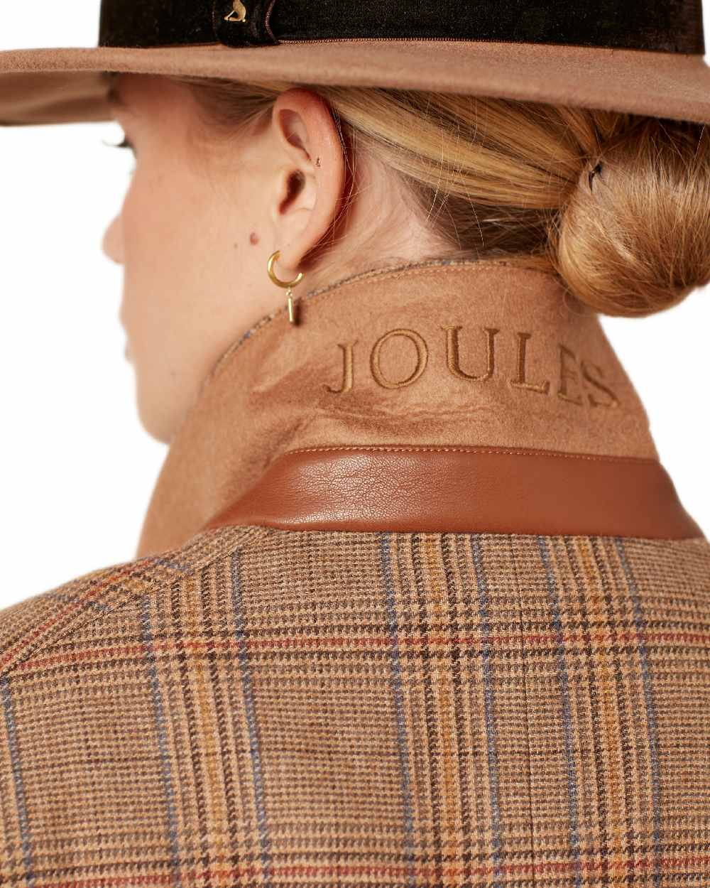 Brown Check Coloured Joules Womens Foxley Tweed Suit Blazer on white background