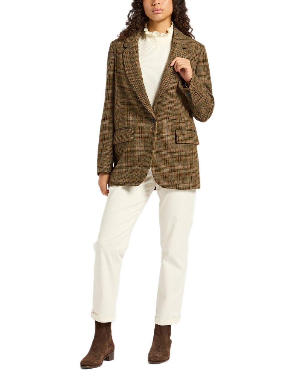 Roston Tweed Coloured Joules Womens Hackmore Relaxed Fit Wool Blend Tweed Blazer on white background