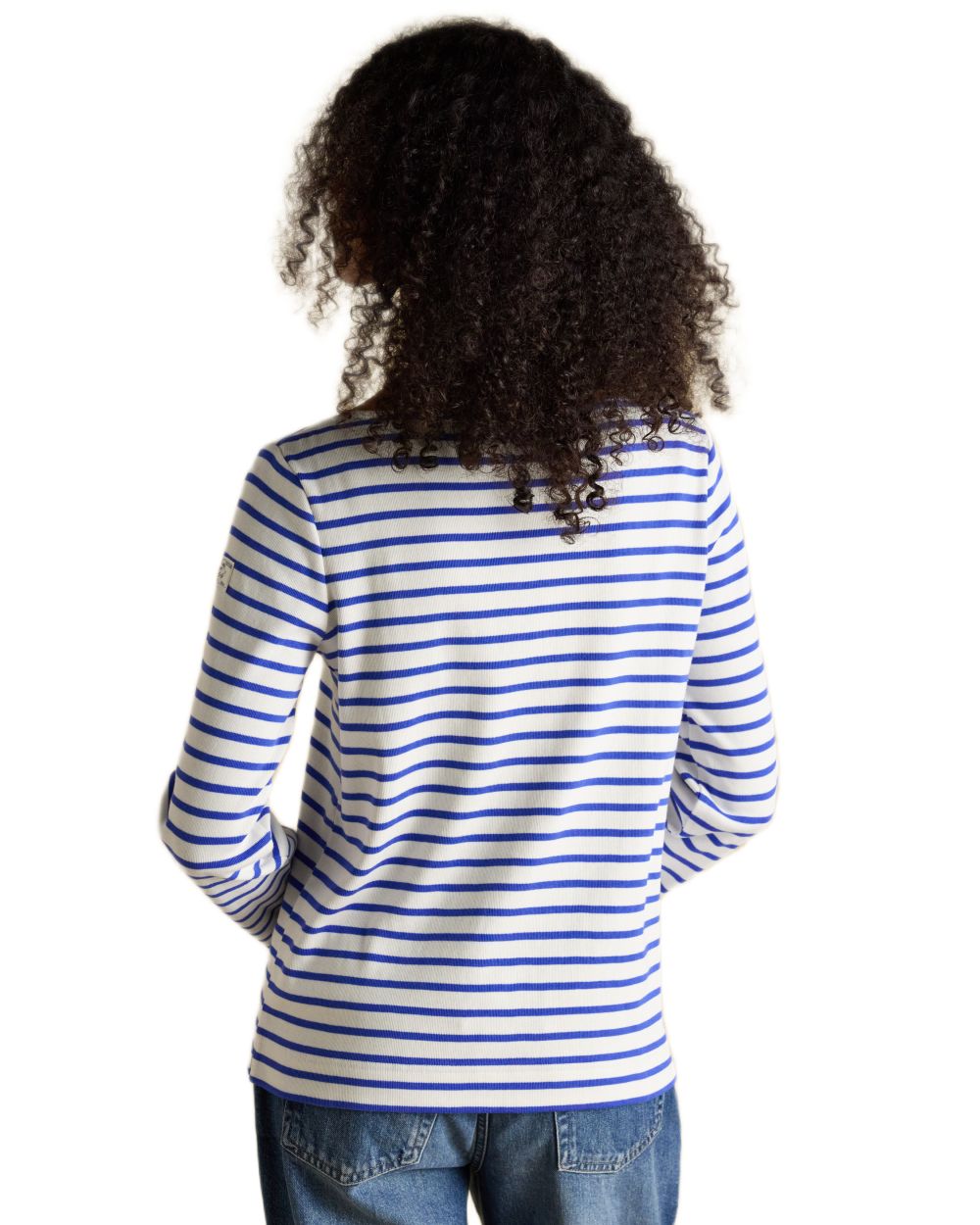 Blue Stripe coloured Joules Womens Harbour Long Sleeve Striped Boat Neck Breton Top on white background