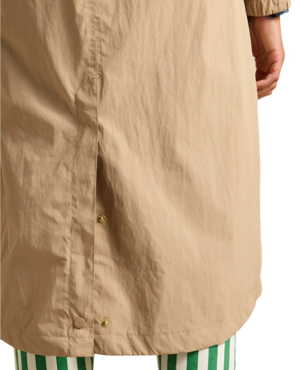 Tan Brown coloured Joules Womens Hensley Waterproof Longline Coat with Packable Hood on white background