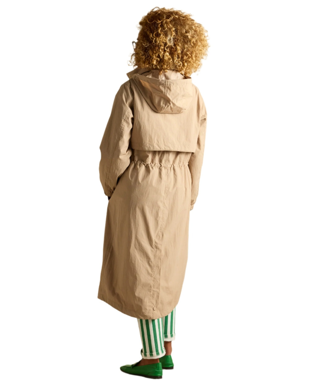 Tan Brown coloured Joules Womens Hensley Waterproof Longline Coat with Packable Hood on white background