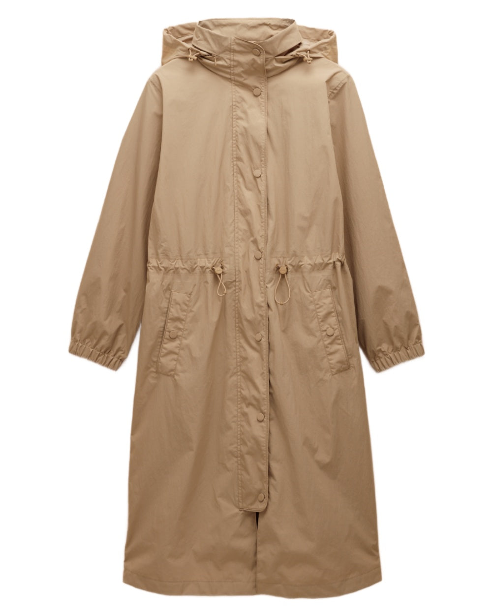 Tan Brown coloured Joules Womens Hensley Waterproof Longline Coat with Packable Hood on white background