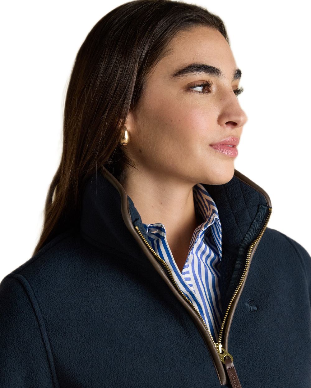 Navy Coloured Joules Womens Heritage Quarter Zip Fleece on white background