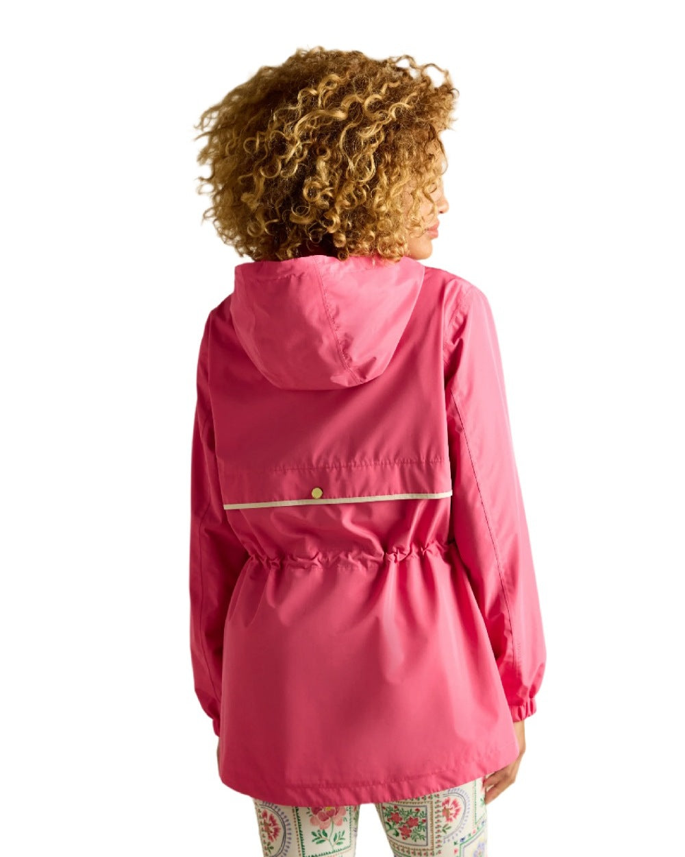 Pink coloured Joules Womens Holt Short Packable Raincoat on white background