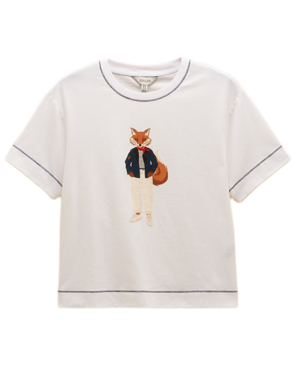 White coloured Joules Womens Jonty Graphic T-Shirt on white background