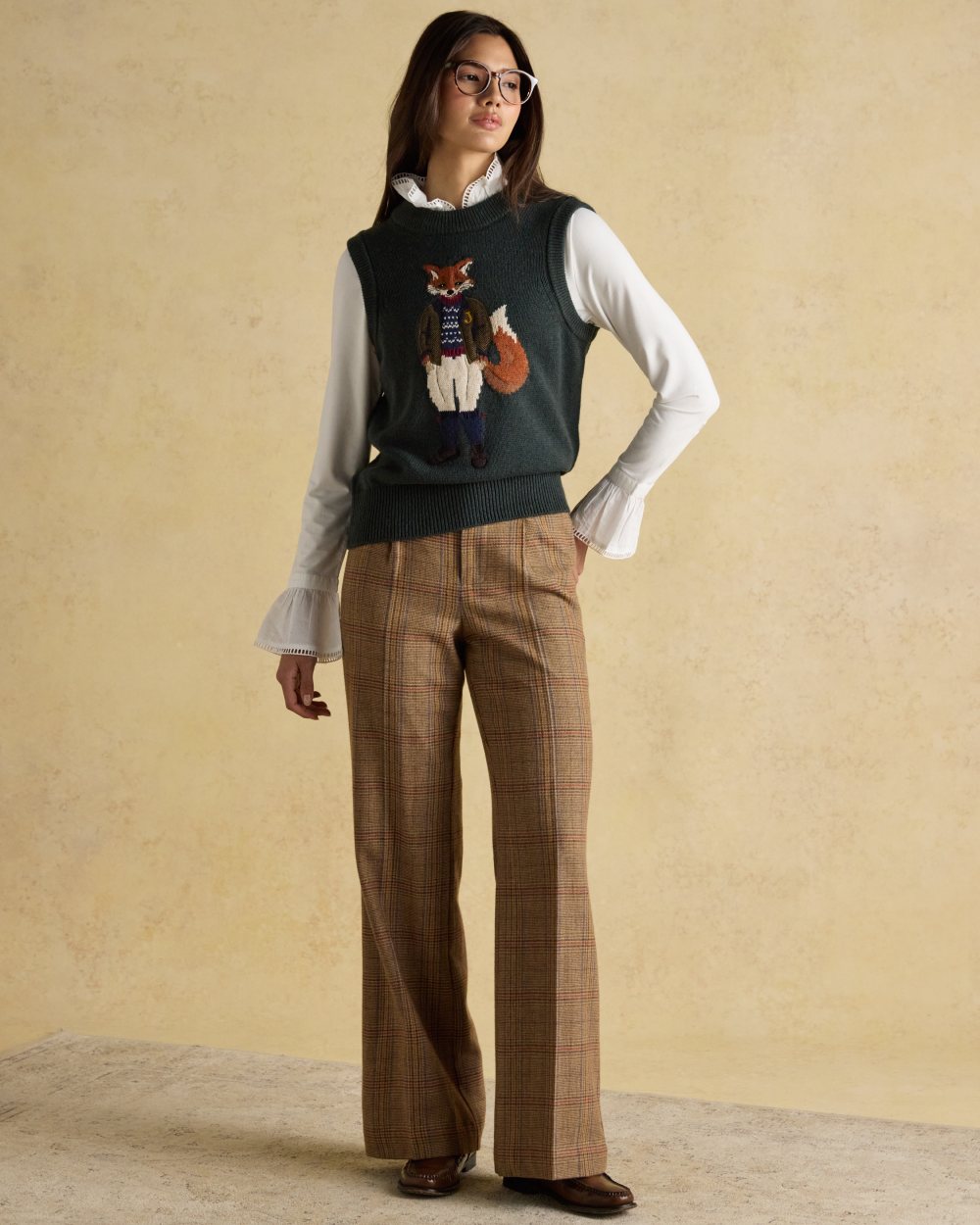 Green Coloured Joules Womens Jonty Intarsia Cotton Rich Knitted Vest on indoor background