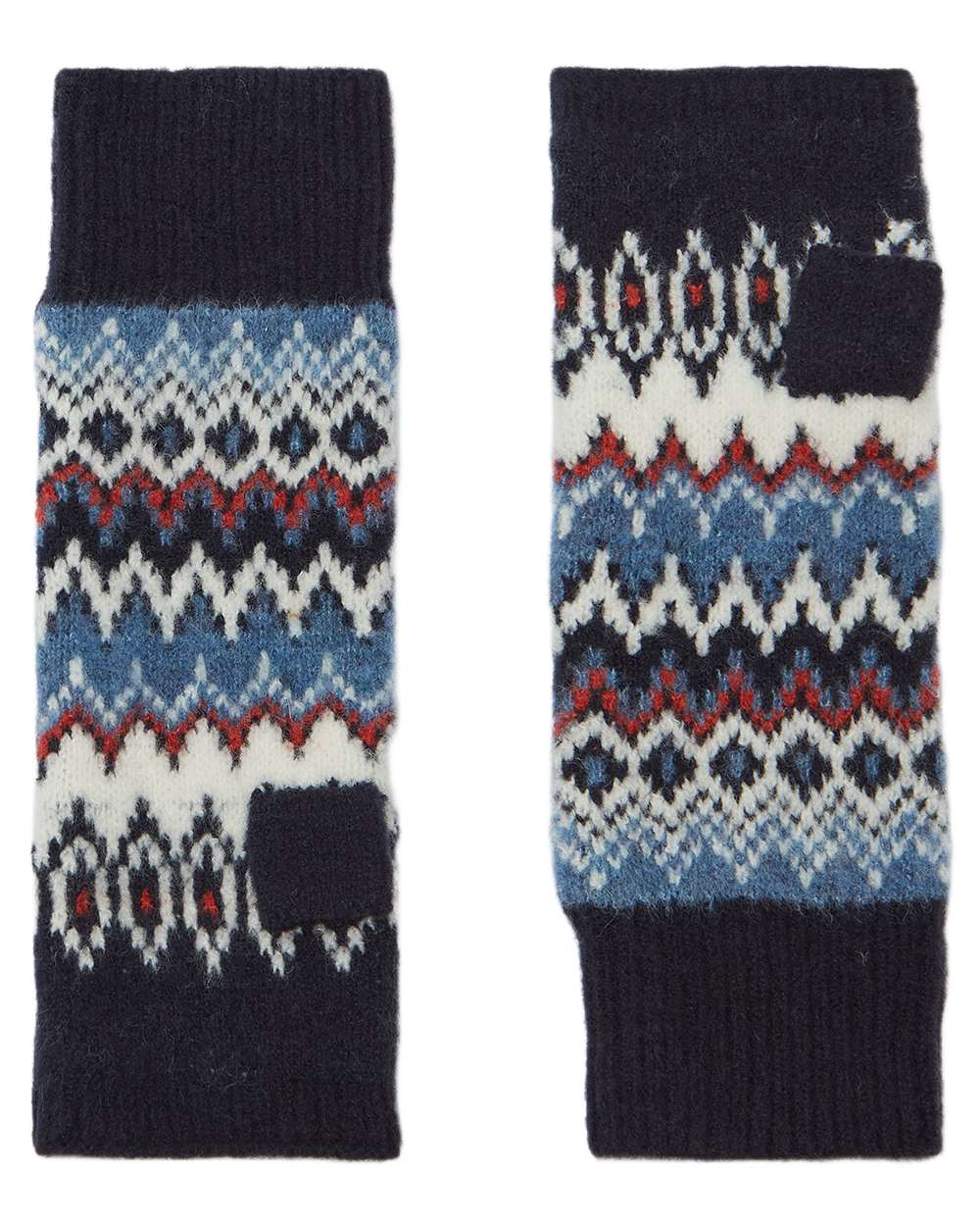 Navy Coloured Joules Womens Kara Fairisle Fingerless Gloves on white background