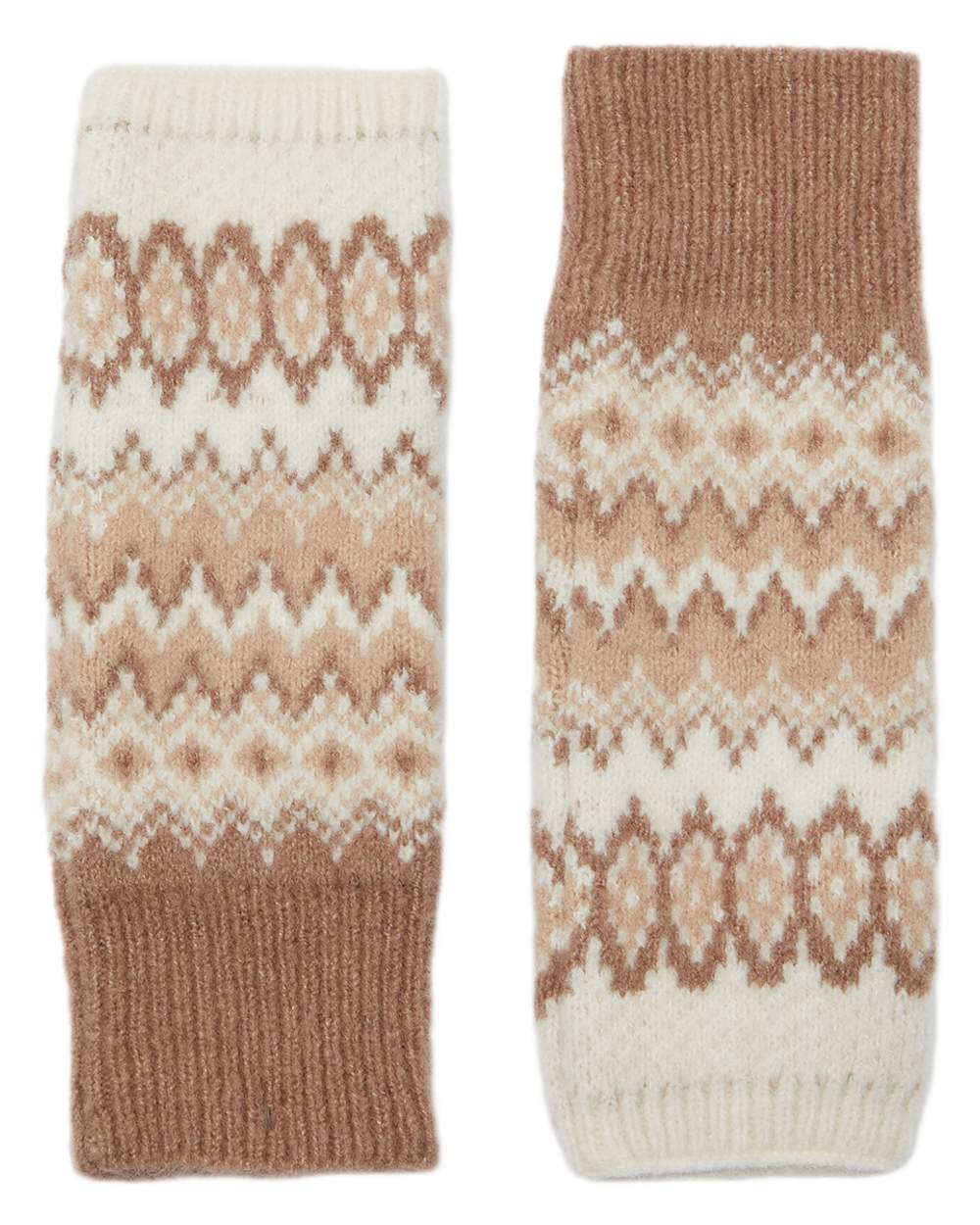 Neutral Coloured Joules Womens Kara Fairisle Fingerless Gloves on white background