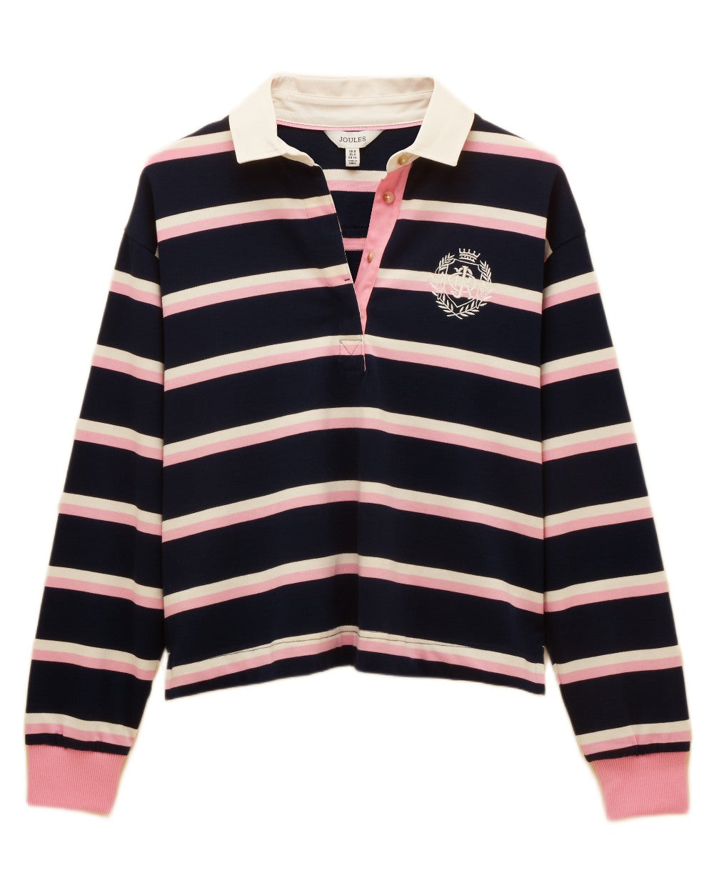 Navy Pink coloured Joules Womens Lara Long Sleeve Top on white background