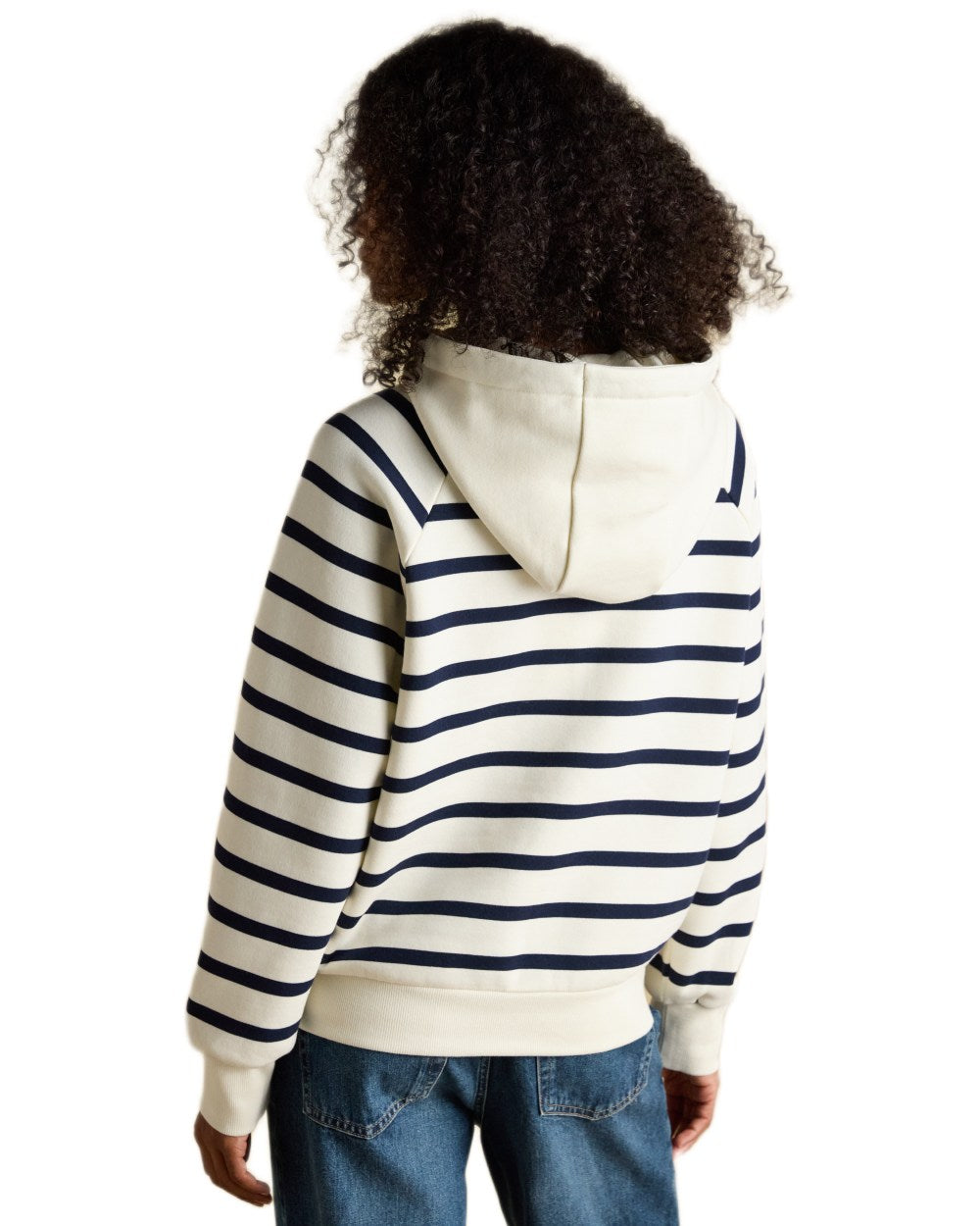 Cream Navy Stripe coloured Joules Womens Milbourne Hoodie on white background