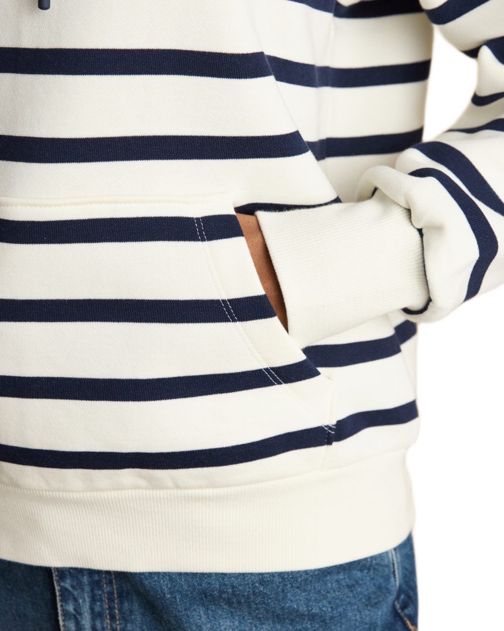 Cream Navy Stripe coloured Joules Womens Milbourne Hoodie on white background