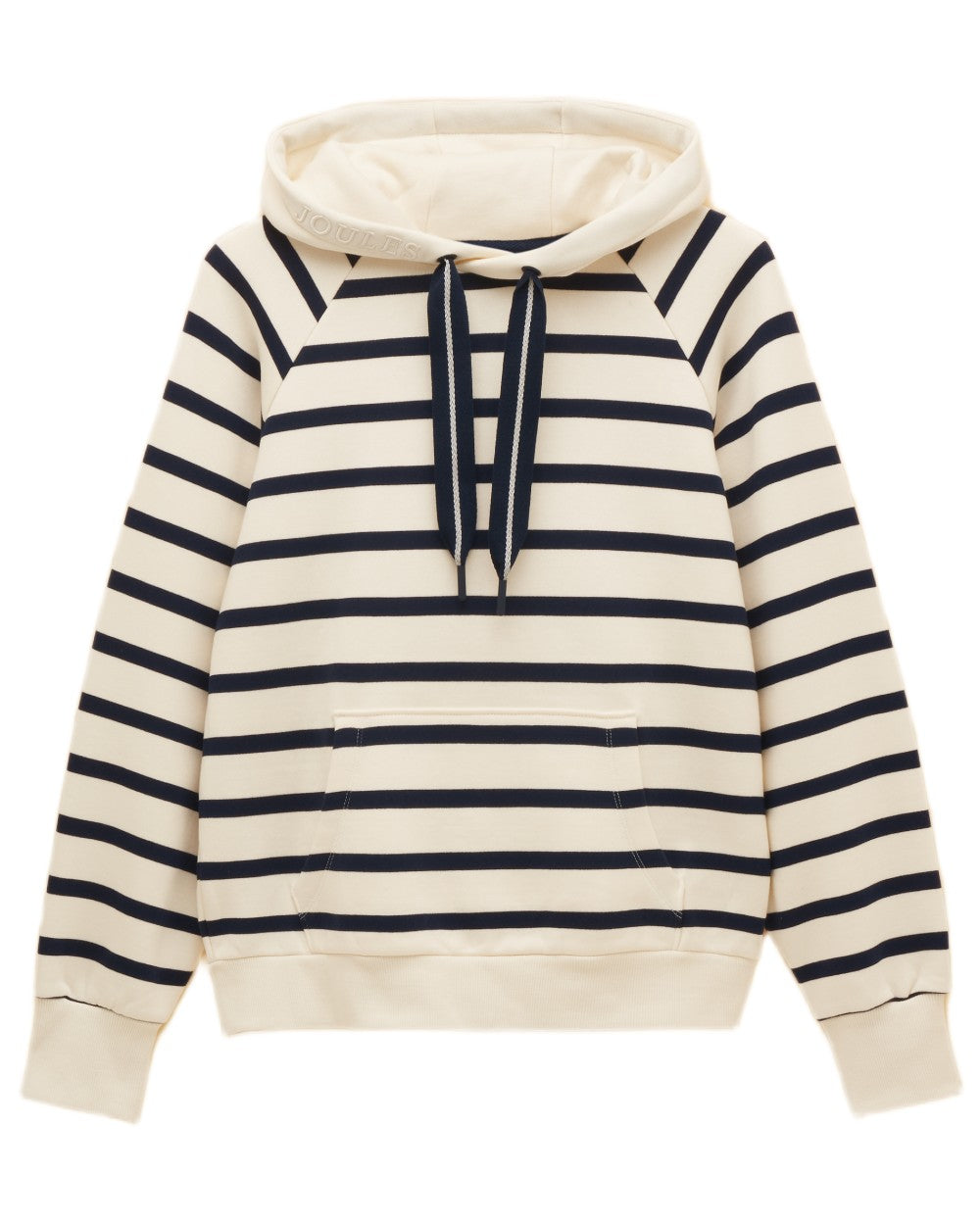 Cream Navy Stripe coloured Joules Womens Milbourne Hoodie on white background