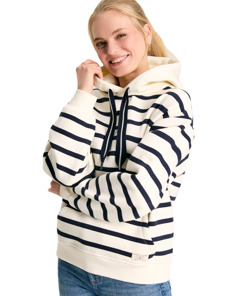 Navy White Stripe coloured Joules Womens Milbourne Hoodie on White Background