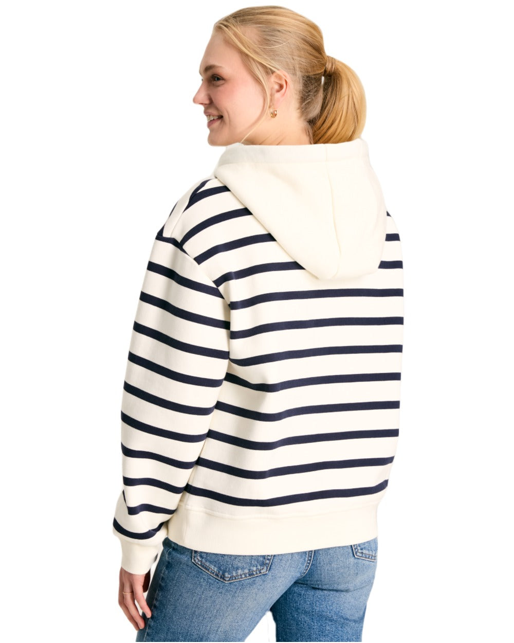 Navy White Stripe coloured Joules Womens Milbourne Hoodie on White Background