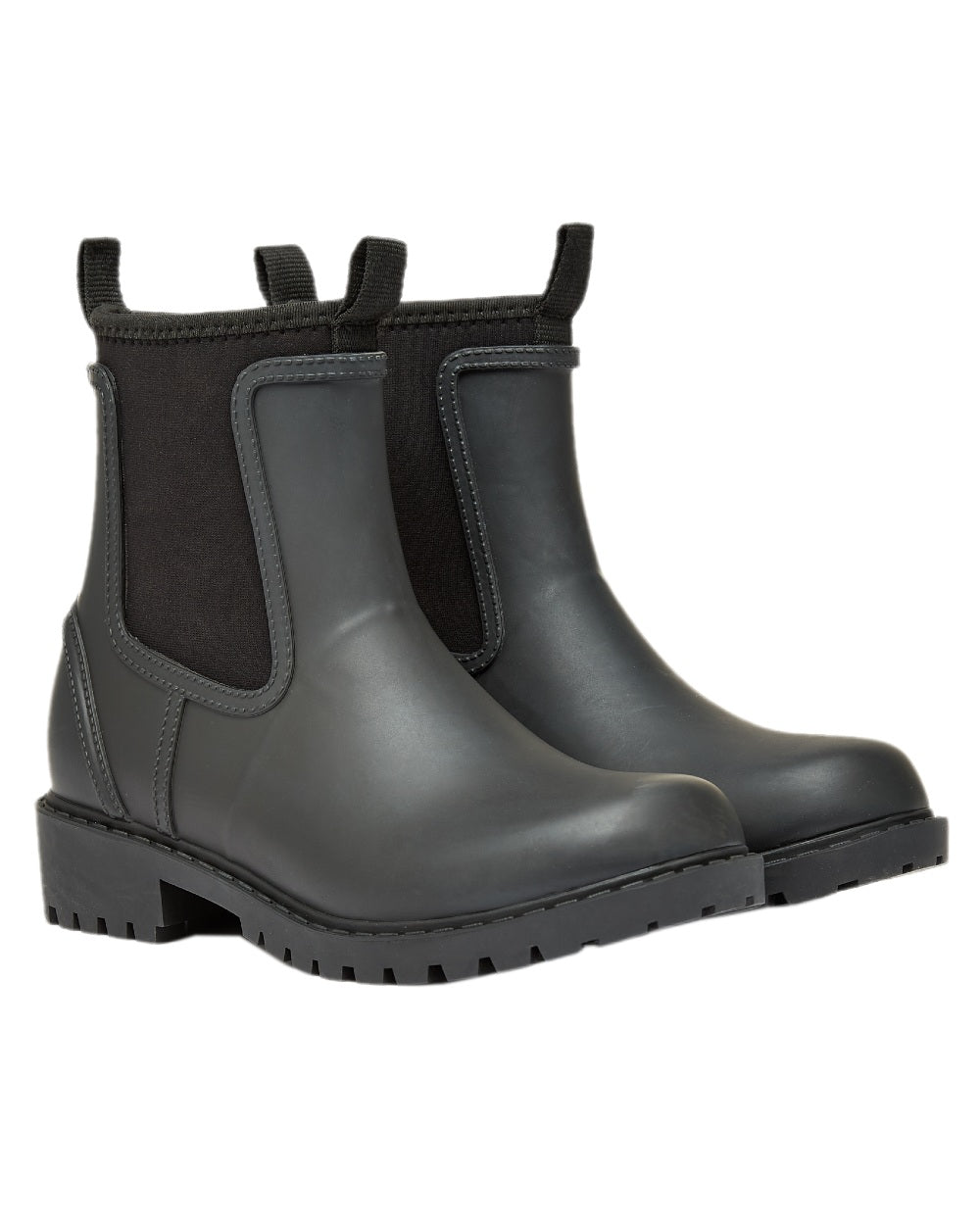 Black Coloured Joules Womens Oakfield Short Neoprene Lined Wellies on white background