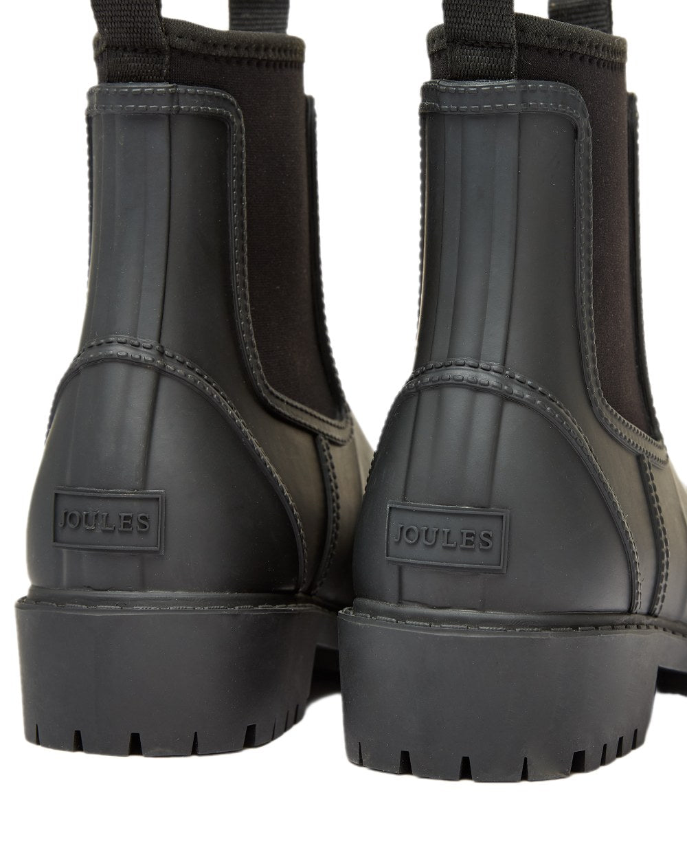 Black Coloured Joules Womens Oakfield Short Neoprene Lined Wellies on white background