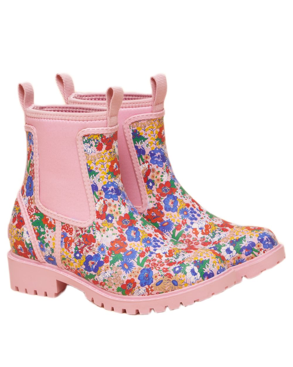 Ditsy Coloured Joules Womens Oakfield Short Neoprene Lined Wellies on white background