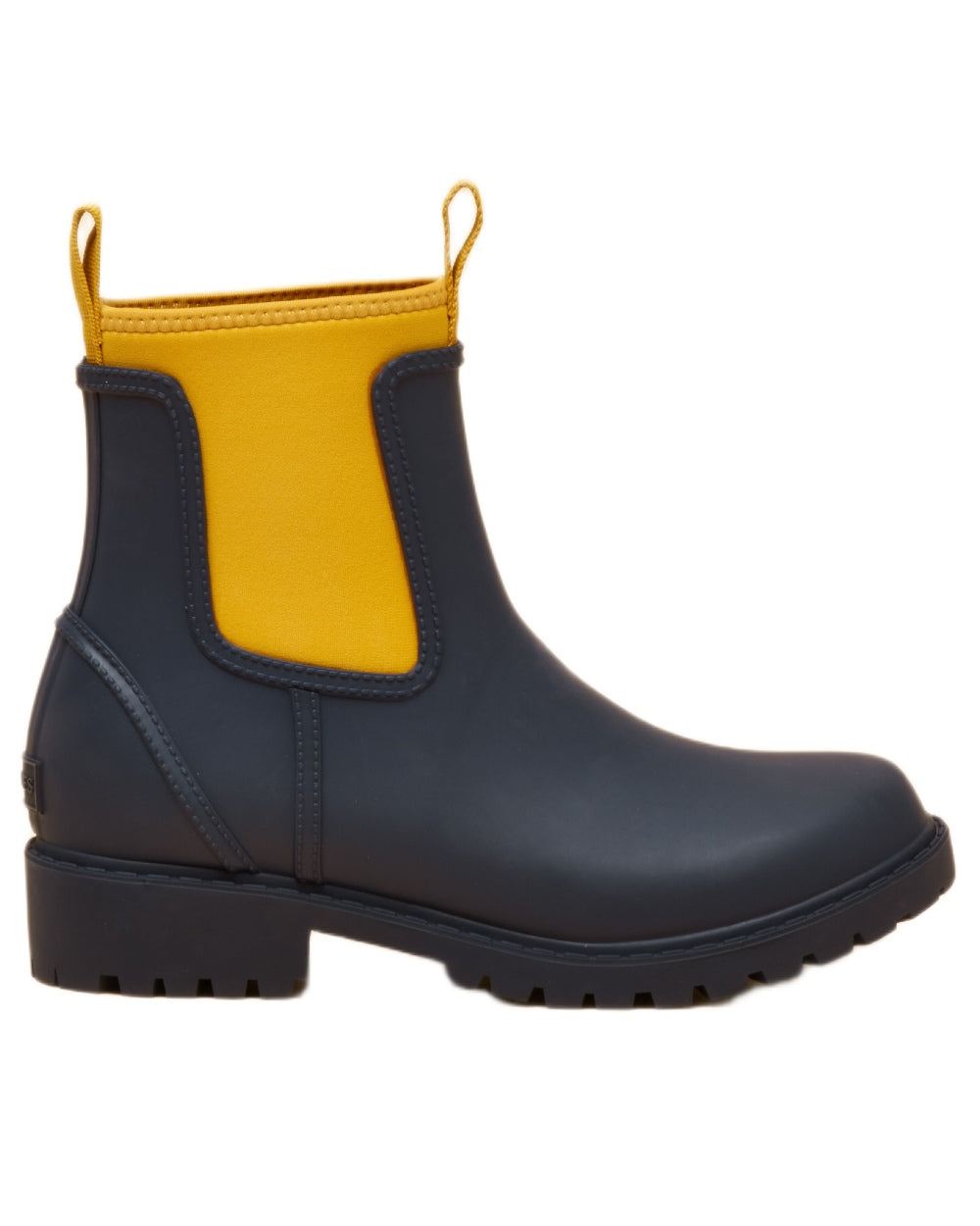 Navy Yellow Coloured Joules Womens Oakfield Short Neoprene Lined Wellies on white background
