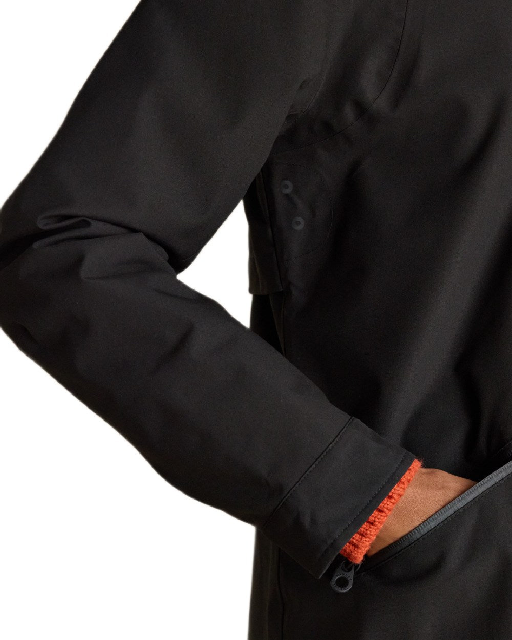 Black Coloured Joules Womens Rainaway Waterproof Longline Raincoat on white background