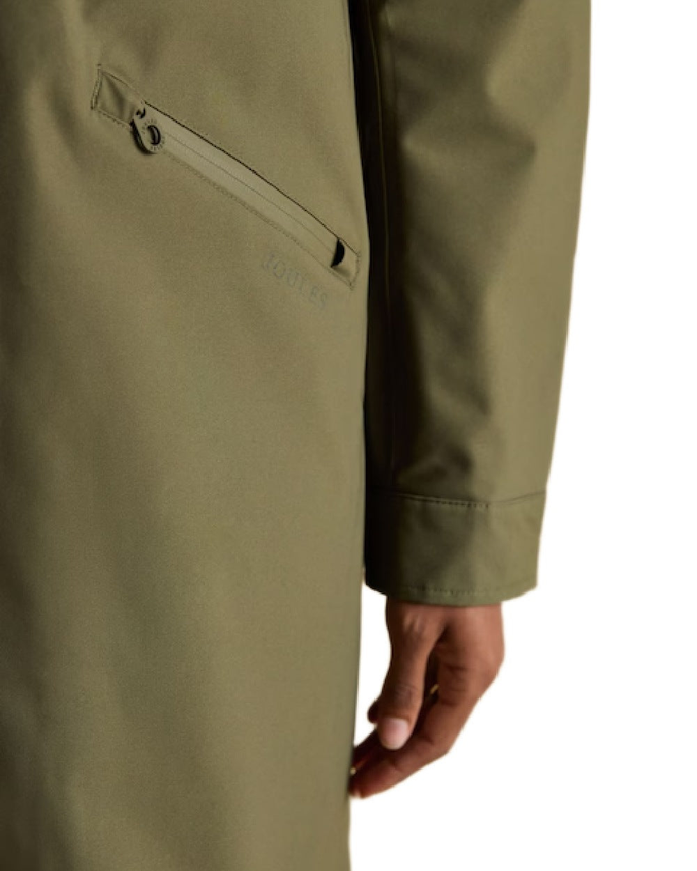 Green Grapeleaf Coloured Joules Womens Rainaway Waterproof Longline Raincoat on white background