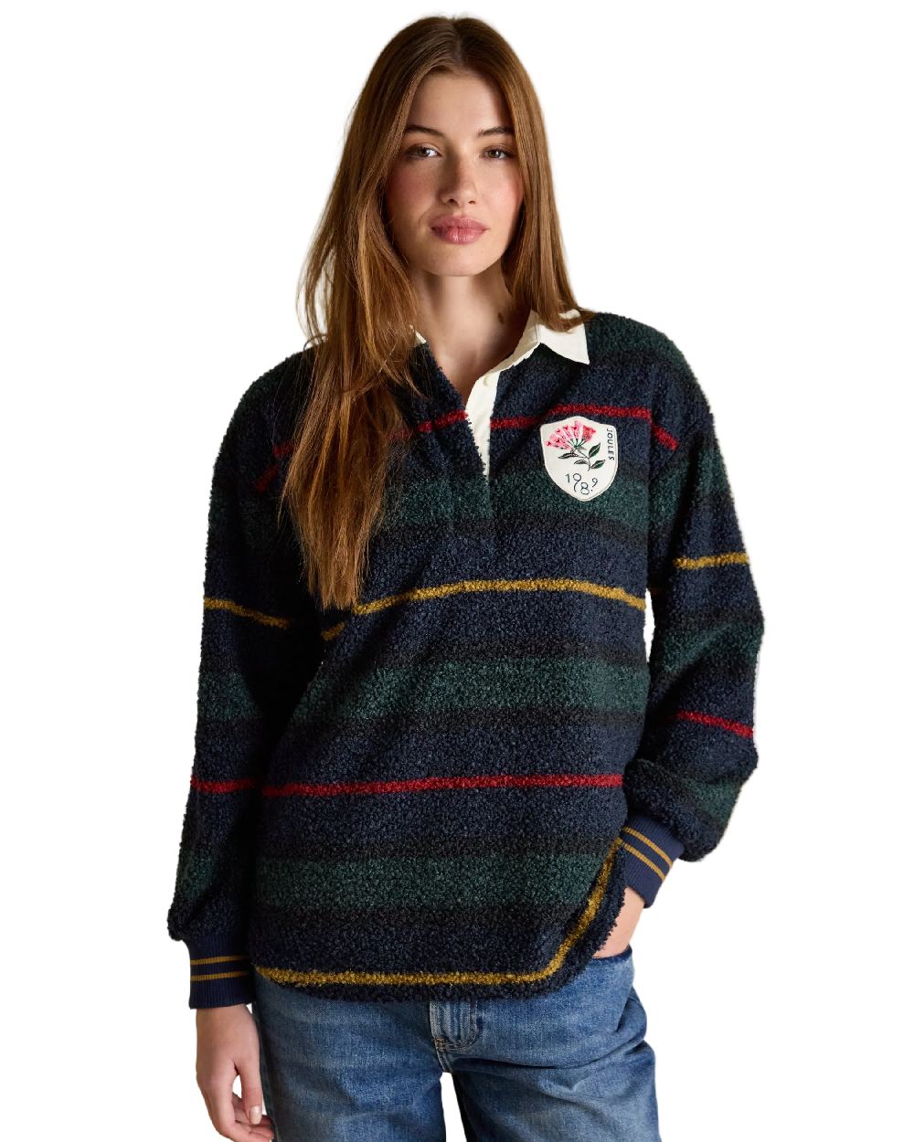 Navy Coloured Joules Womens Rugby Fleece Jacket on white background