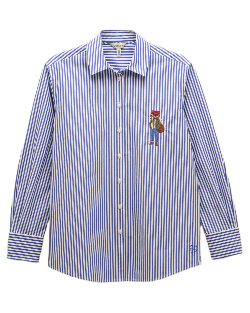 Blue White Coloured Joules Amilla Boyfriend Fit Shirt on white background