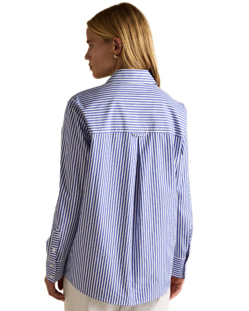 Blue White Coloured Joules Amilla Boyfriend Fit Shirt on white background