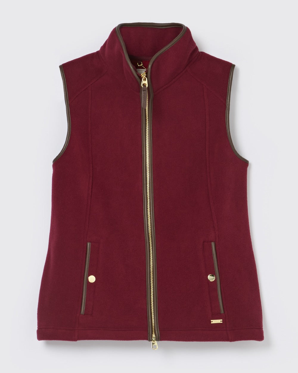 Red coloured Joules Fairbourne Fleece Gilet on grey background