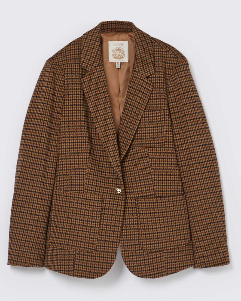 Check coloured Joules Womens Albury Cotton Blazer on plain background