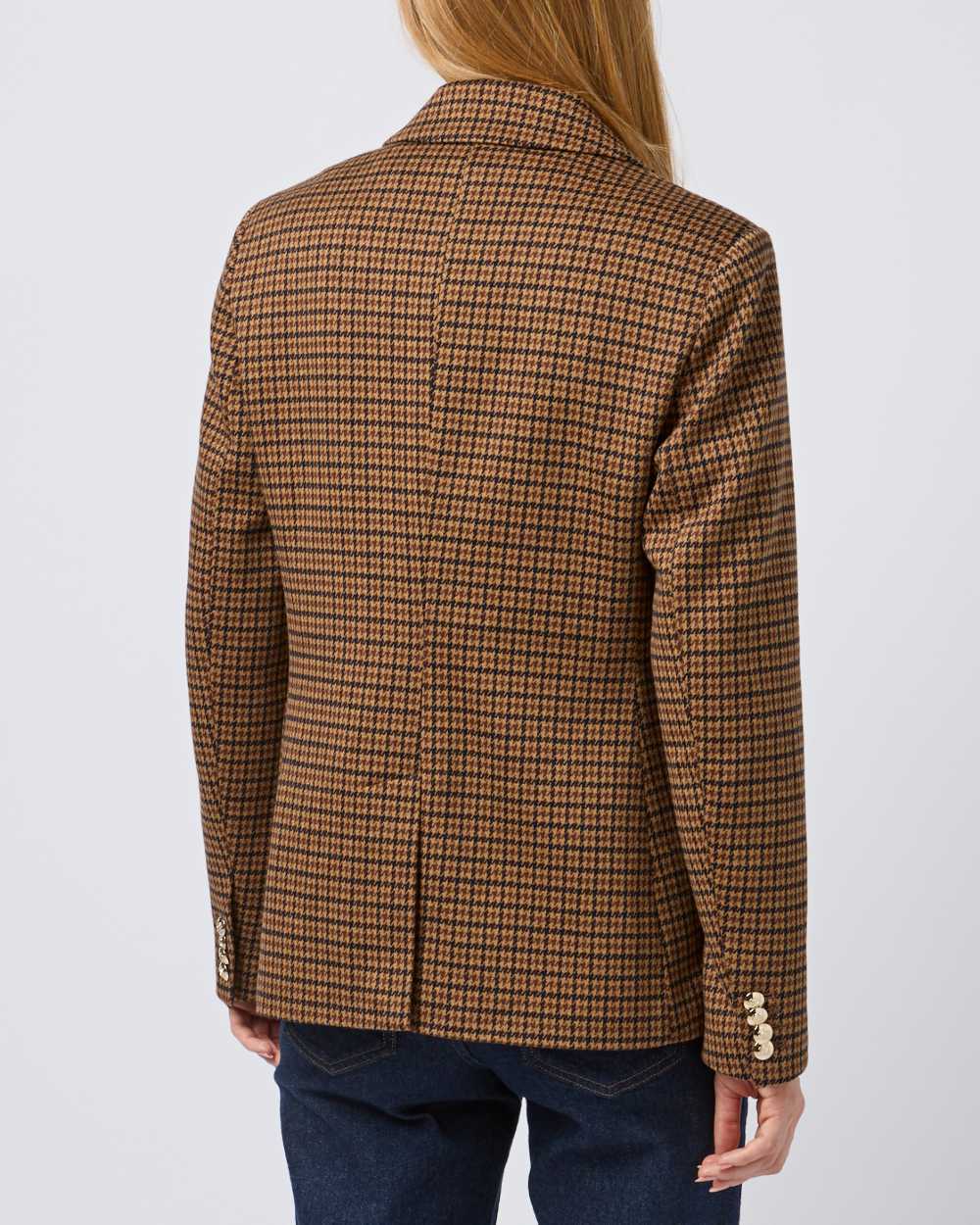 Check coloured Joules Womens Albury Cotton Blazer on plain background