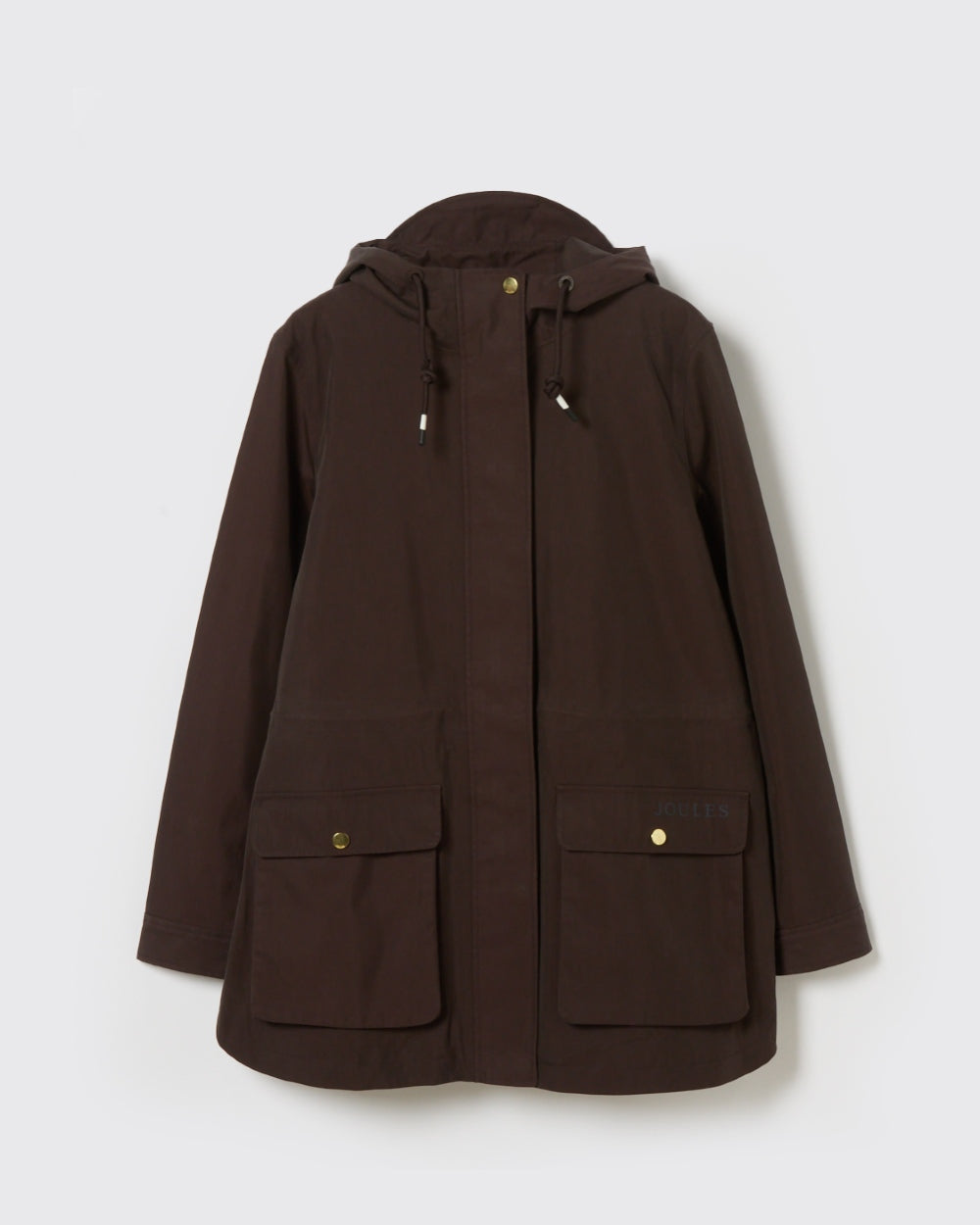 Brown Coloured Joules Portwell Waterproof Raincoat With Hood On A White Background
