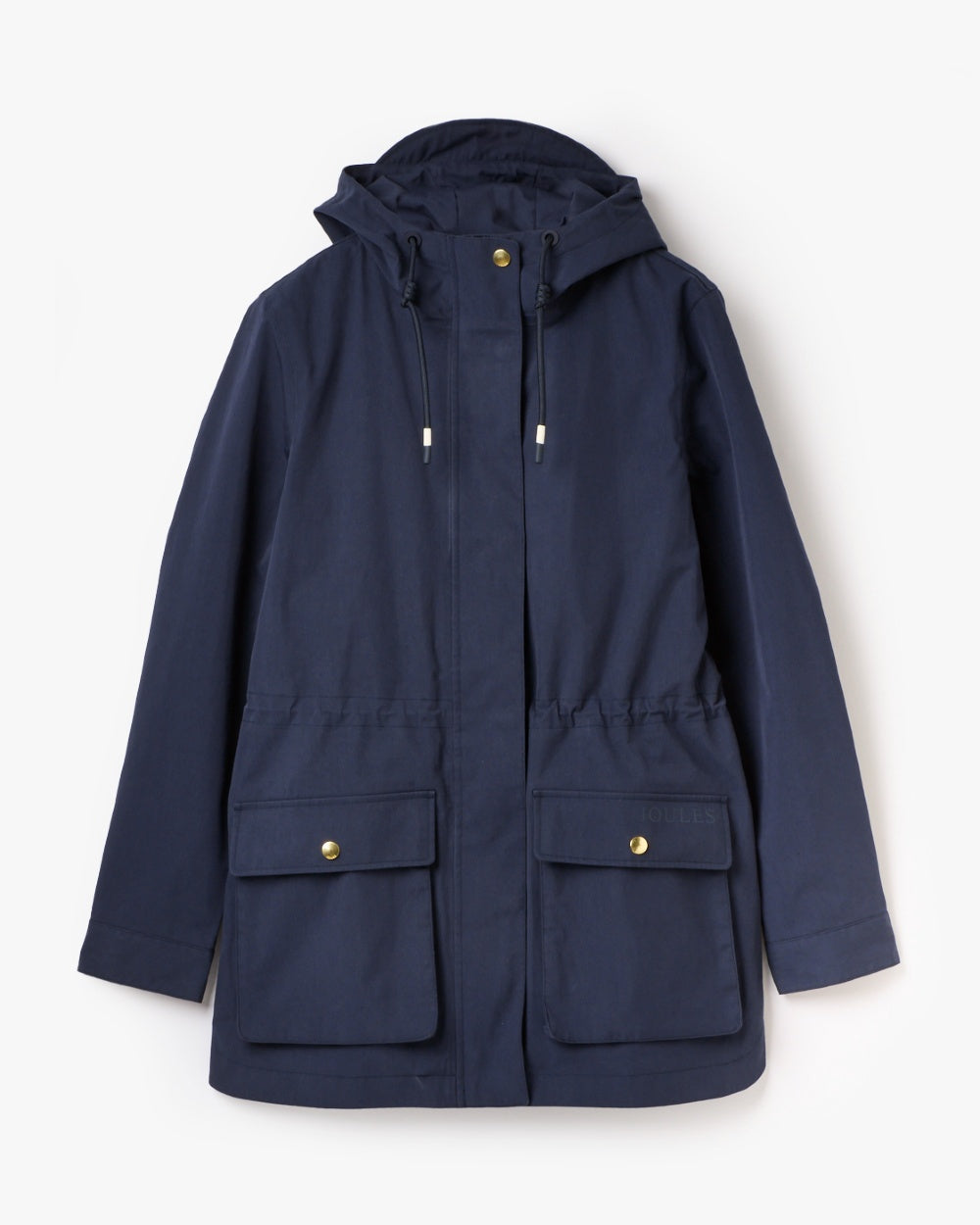 Navy Coloured Joules Portwell Waterproof Raincoat With Hood On A White Background