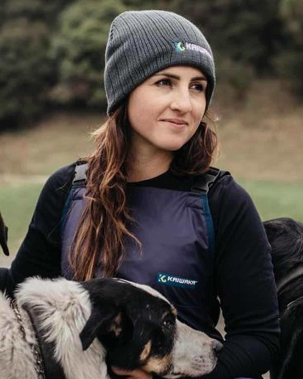 Grey coloured Kaiwaka Cable Knit Beanie on outdoor background